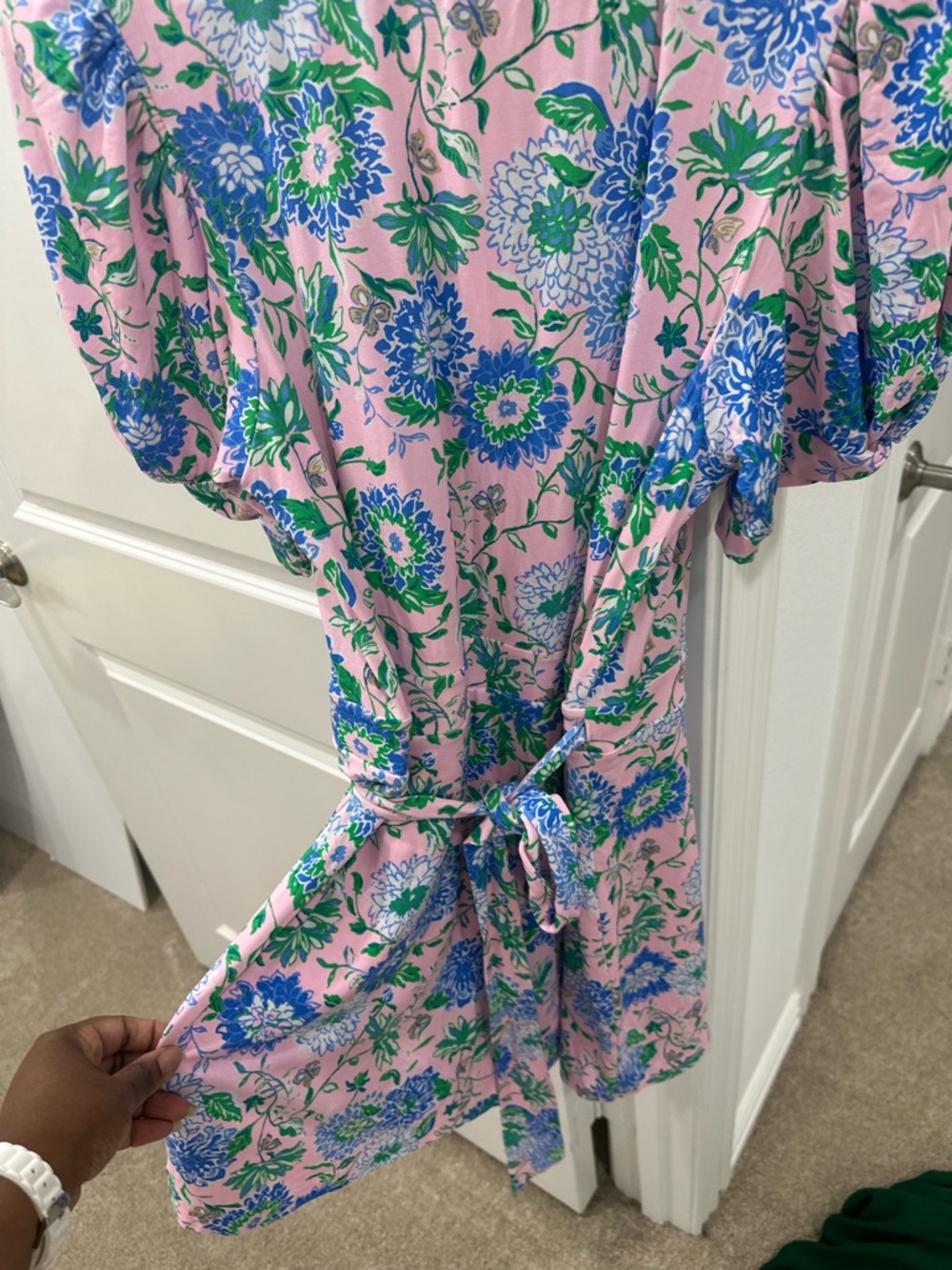 NWT Lilly Pulitzer Pink Floral Wrap Dress Puff Sleeve - Picture 5 of 5